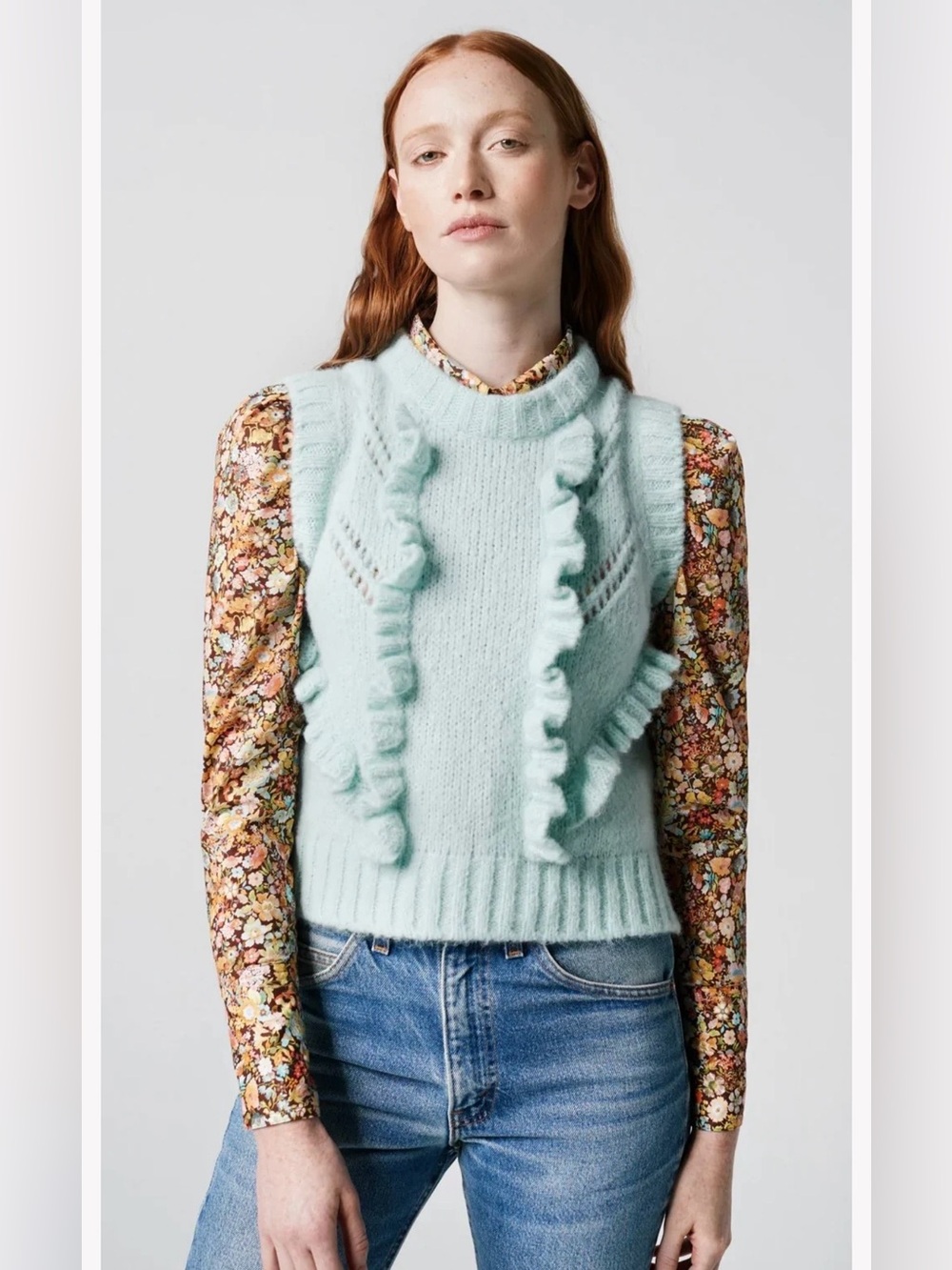 SMYTHE Alpaca Ruffled Peruvian Knit Sweater Vest - XS